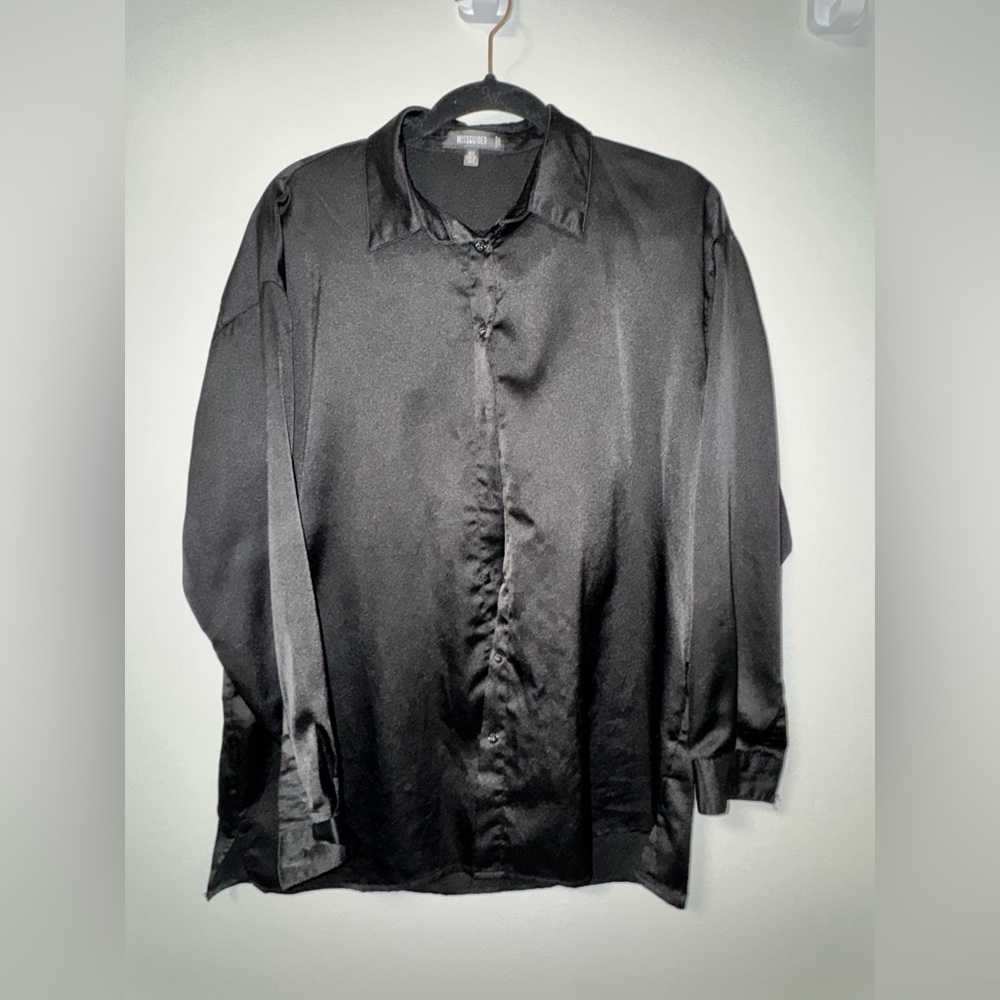 Missguided | Black Charcoal Satin Blouse